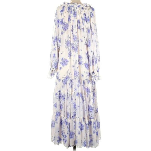 Free People Feeling Groovy Sheer White Blue Floral XS Maxi Dress - Picture 5 of 11